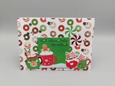 Weihnachtskarte Hot Chocolate Weather mit Becher- und Donut-Motiven